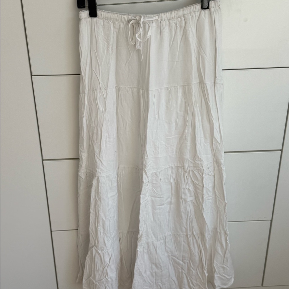 Brandy Melville White Tiered Maxi Skirt with Drawstring - Picture 2 of 4